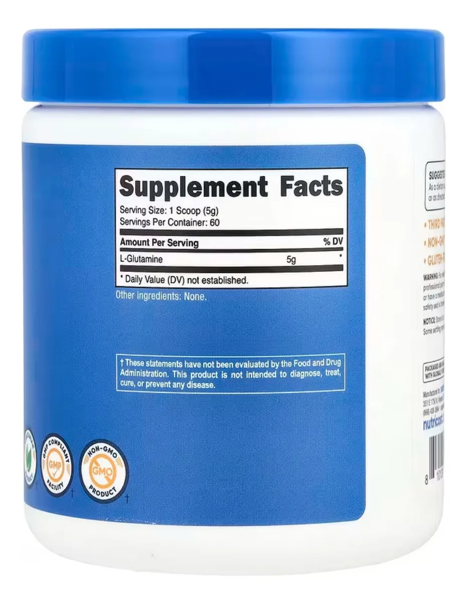 Nutricost L-glutamine Rendimiento Físico Muscular 300g Sabor Sin Sabor - Imagen 2
