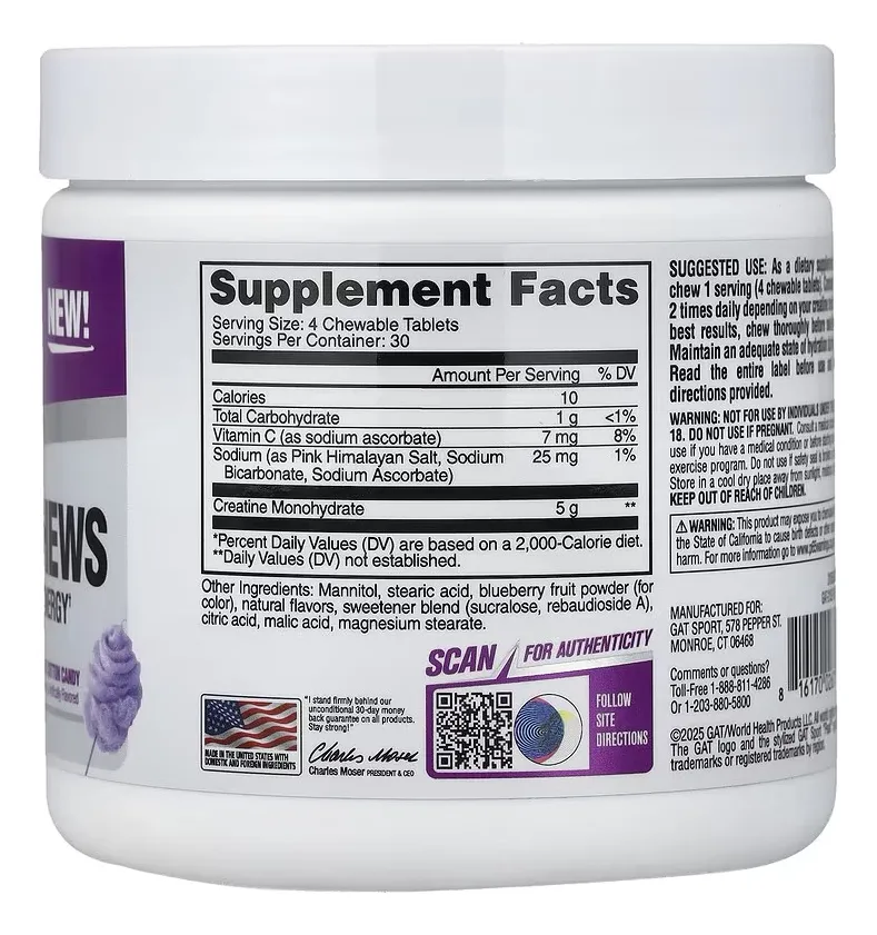 Gat Creatina Chews 120 Tablets Sabor Grape Cotton Candy Grape Cotton Candy - Imagen 2