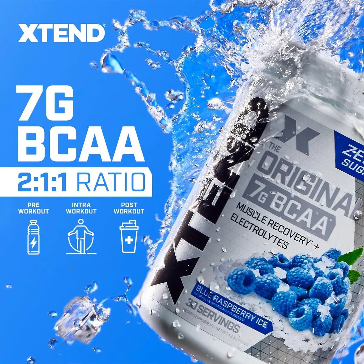 Suplemento en bcaa Mezcla de Aminoácidos Polvo Xtend sabor frambuesa azul x 420g - Imagen 6
