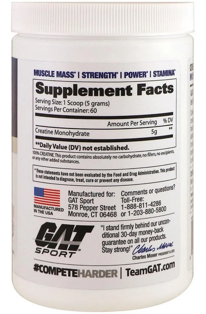 Creatina Gat Sport Monohidratada 300g 60 Porciones Creatina Sabor Sin sabor - Imagen 2