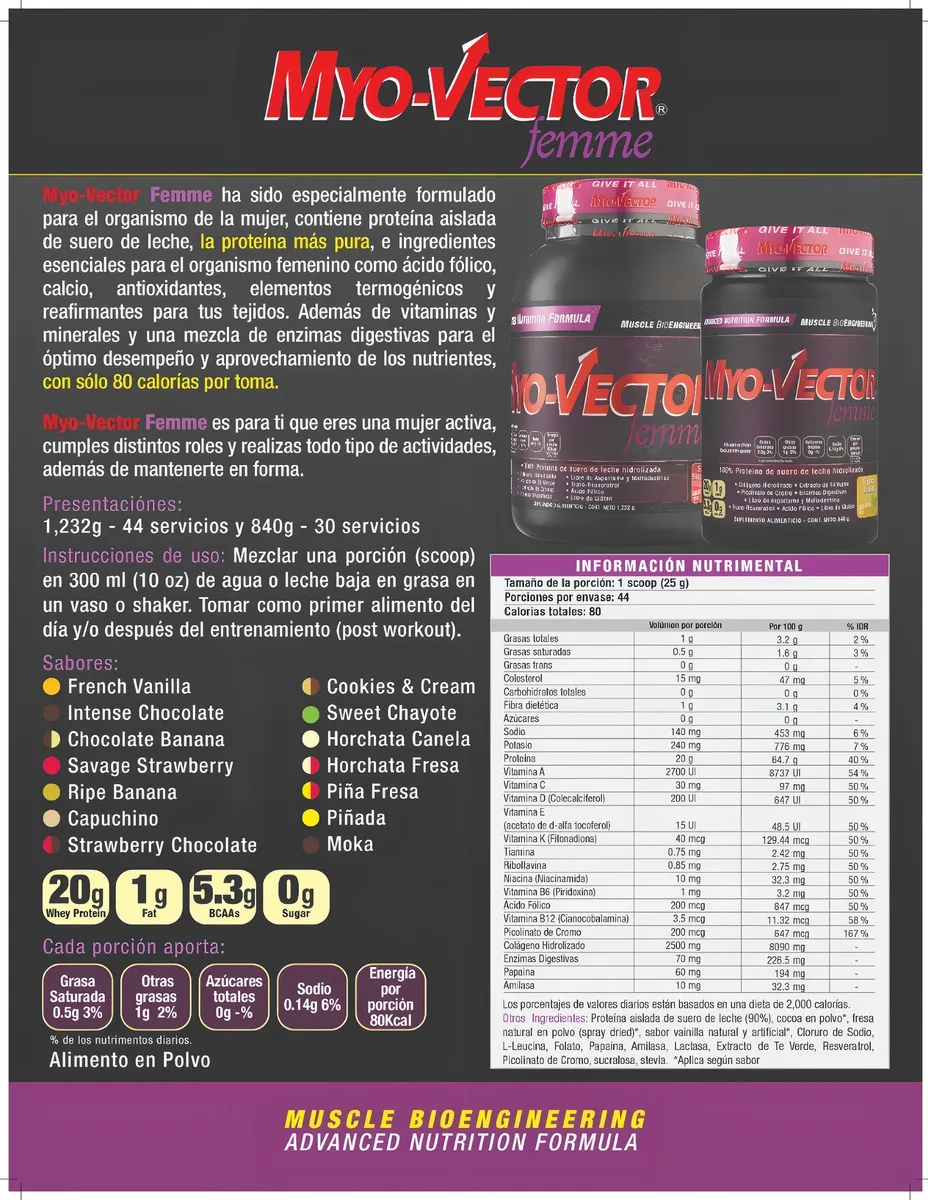 Suplemento en polvo Myo-Vector Myo-Vector Femme Proteínas de Femme sabor chocolate x 28g - Imagen 6